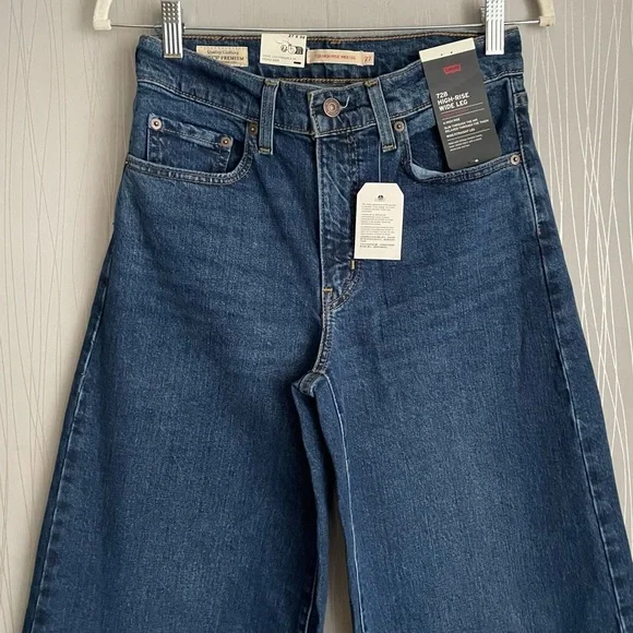 LEVIS Jeans Wide Leg NWT High Rise 728 Premium Woodstock Dark Wash Blue Size 27 - Picture 5 of 16